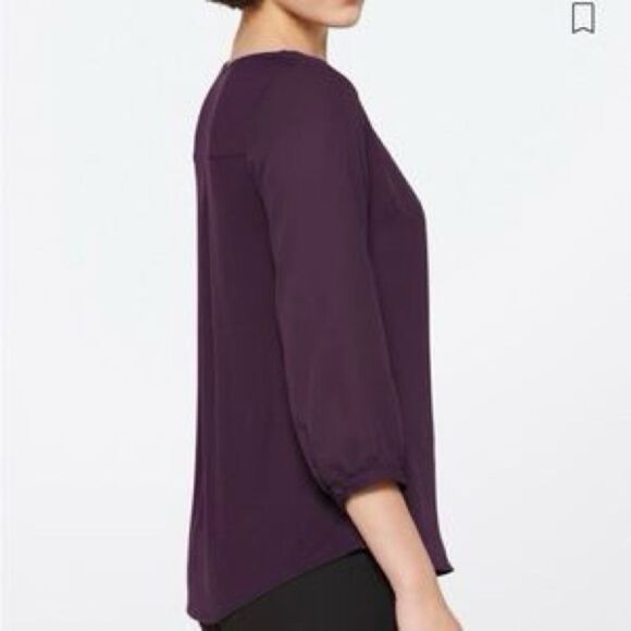 Fortune & Ivy Devora Scallop Detail Mixed Material Blouse Purple Size Large - Picture 3 of 9